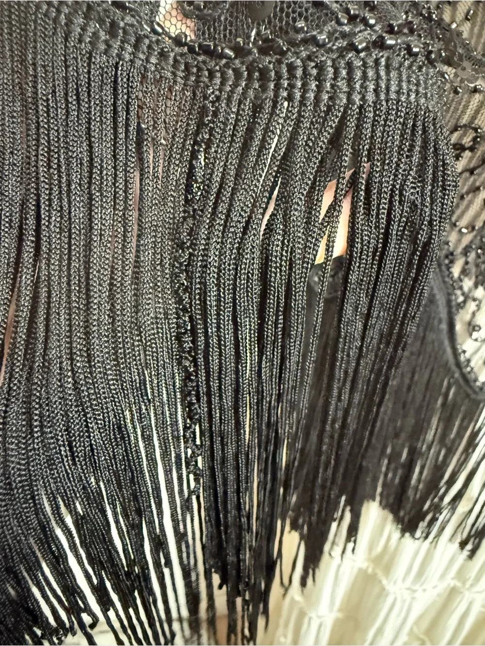 Vintage black beaded fringe capelet 🖤 whimsygoth dark romantic Gatsby
